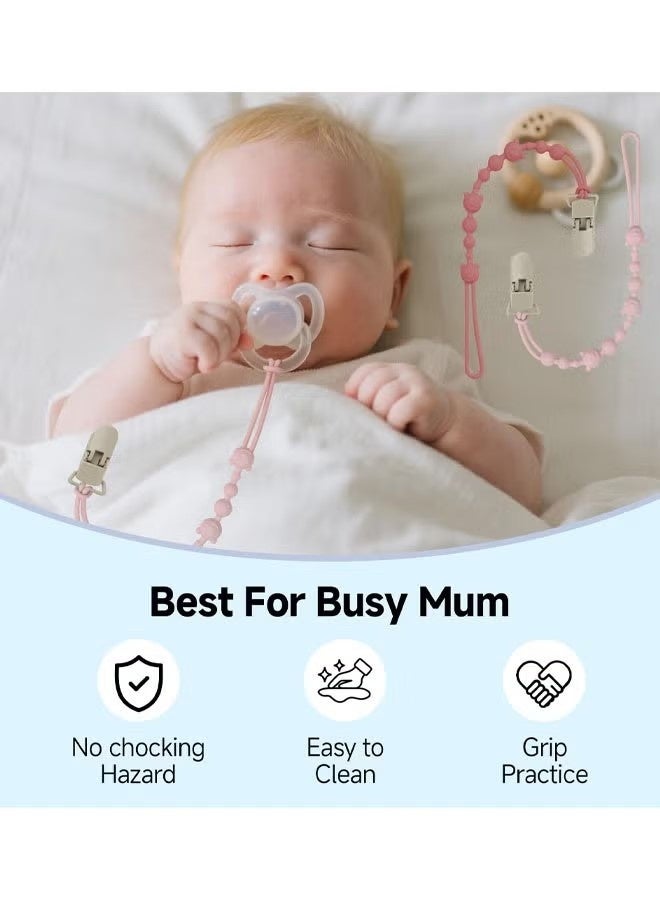 2 Pack Silicone Dummy Clip, Universal One Piece Easy-Clean Pacifier Clips Fits Most Pacifiers And Teething Toys, Baby Dummy Strap Clip For Newborn Baby Shower Boys Girls - Image 5